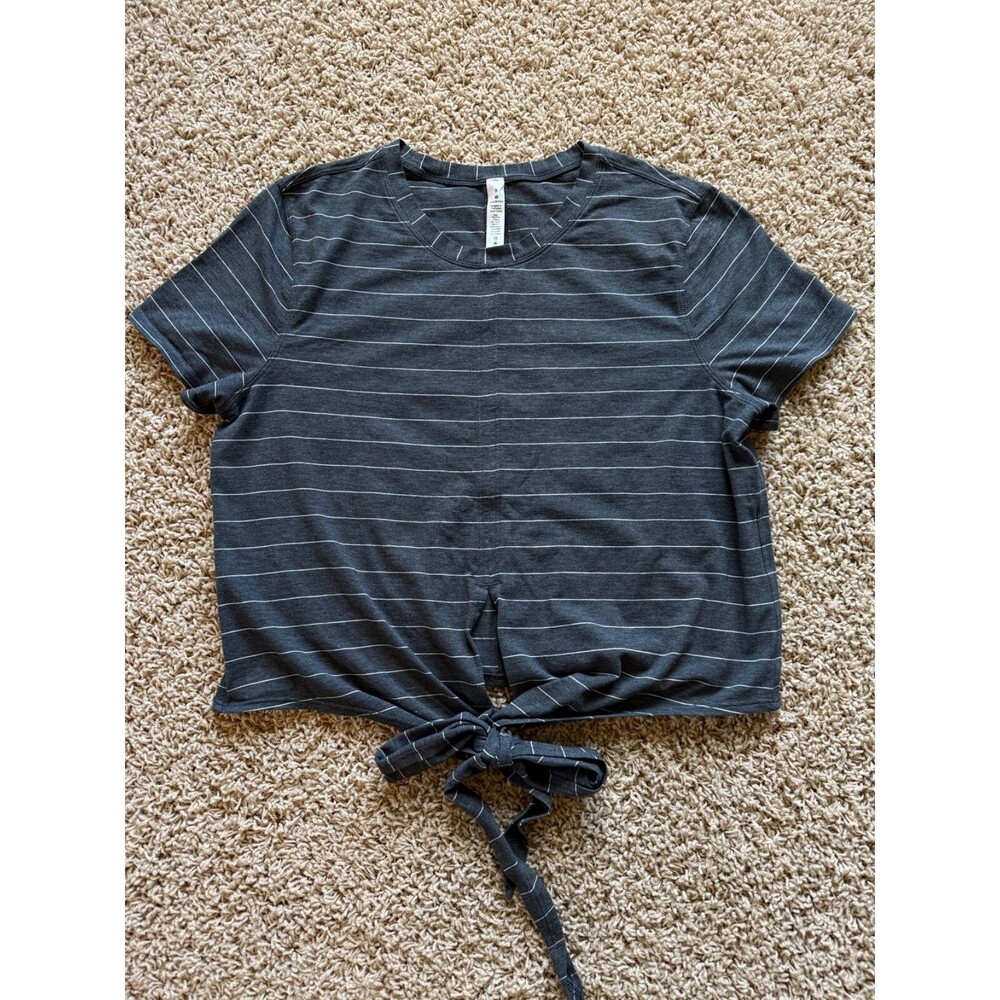 Lululemon Time To Restore Women's Size 8 Short Sleeve Wrap Tie Top Gray Knit